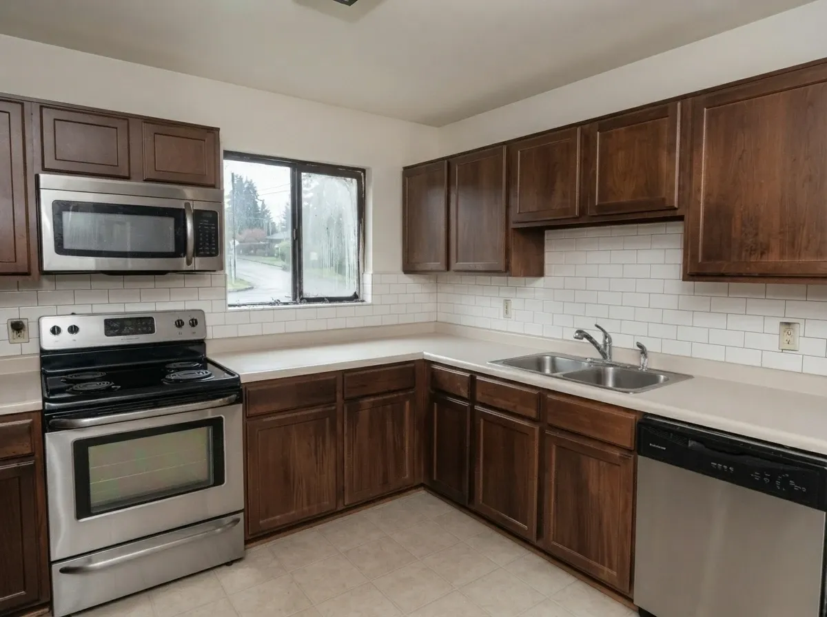 Fire damage restoration after cleanup on Seattle bathroom wall